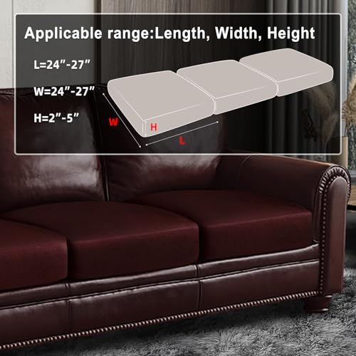 Leather Look Couch Cushion Covers Sofa Seat Slipcovers Sets Couches Furniture Protector for Sectional Armchair Loveseat Pets Kids Stretch Spandex Fabric (3 Cushion Sofa / 01 Burgundy)