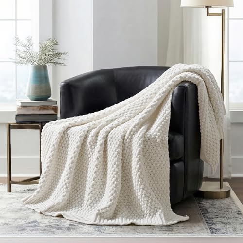 HOME Chunky Chenille Knit Throw Blanket (Bright White / 60" X 80")