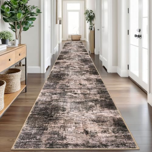 Abstract Runner Rug 3x20 Ft Extra Long Washable Runners for Hallways (Brown/Rust / 3' x 20' (Rectangular))