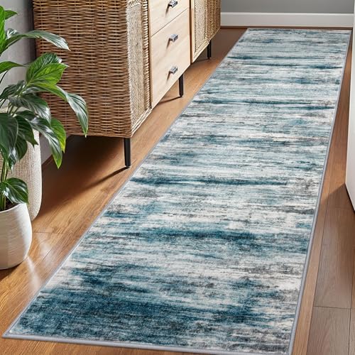 Modern Abstract Hallway Runner Rug (Blue / 2'8" x 8' (Runner))