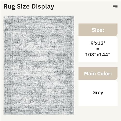 9x12 Area Rugs for Living Room Washable Rug Non (Grey / 9' x 12' (Rectangular))