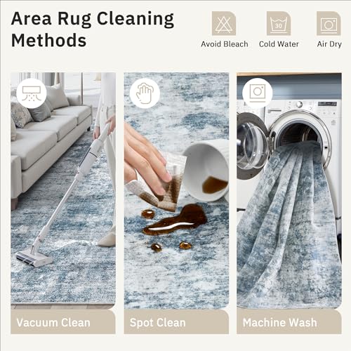 Abstract Rug 8x10 Large Living Room Area Rugs Washable Blue (Blue/Grey / 8' x 10' (Rectangular))