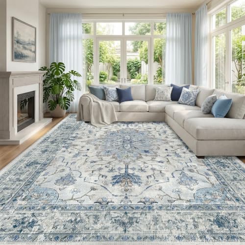 Washable Area Rug (Blue/White/Gray / 10' x 12' (Rectangular))