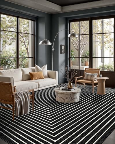 Washable 6x9 Area Rugs for Living Room Modern Abstract Rug (Indigo Black / 6' x 9' (Rectangular))