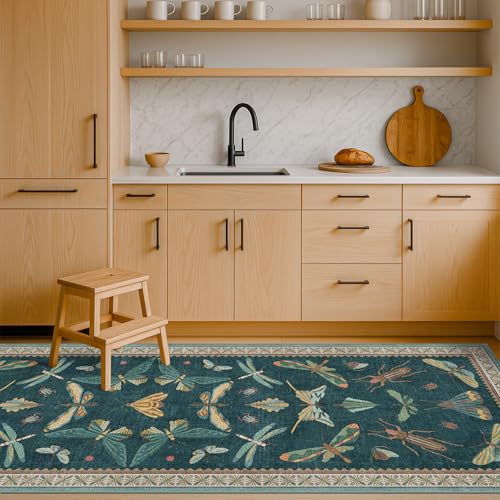 Brown and Green Kitchen Sink Runner Rug 2x5 (2' x 5' (Runner) / Teal)
