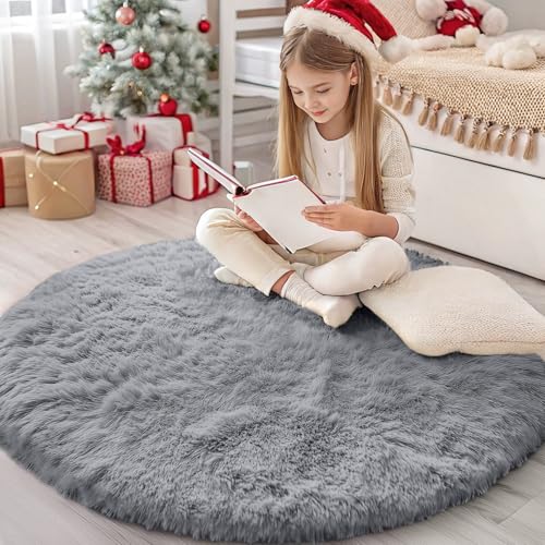 Light Grey Round Rugs for Bedroom (4 Ft Round / Light Grey)