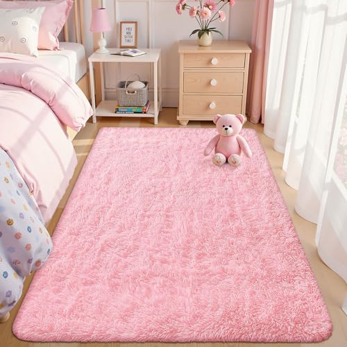 Area Rugs for Living Room Bedroom (4x5.9 Ft / Pink)