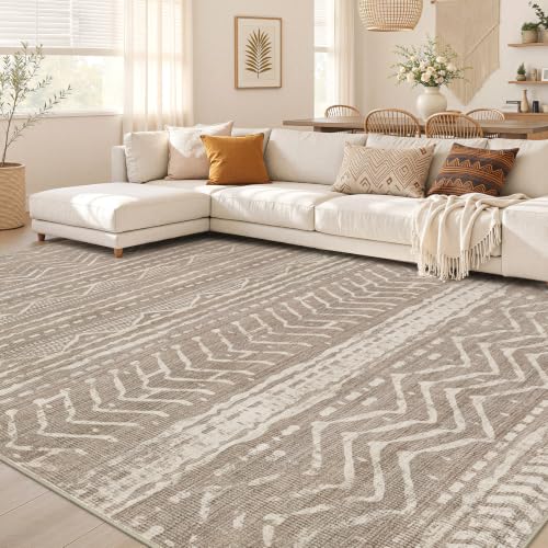 Boho 7x9 Area Rug Living Room Rugs Machine Washable Dark Brown (Dark Brown / 7' X 9' (Rectangular))