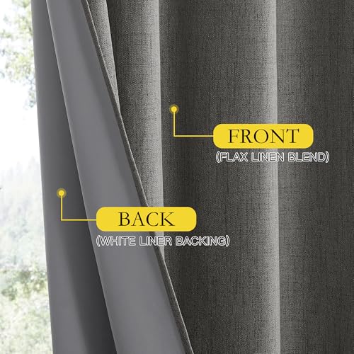 Grizzle Gray Vintage Linen 100% Blackout Curtains for Classroom (42"W x 72"L (Pack of 2) / Grizzle Gray)