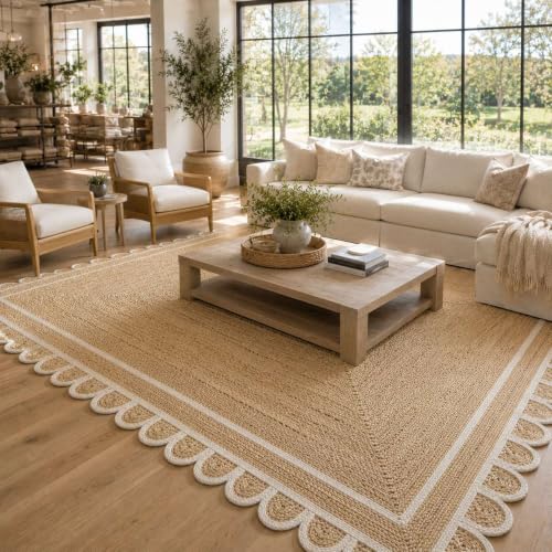 Scalloped Natural Jute Area Rug 2.5x5 Ft (Off White / 2'7" x 5' (Rectangular))