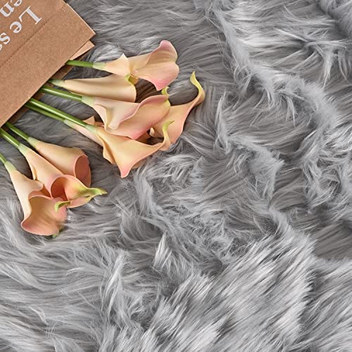 Round 3ft Small Fur Rug Grey Fluffy Faux Sheepskin Cute Circle Rugs for Bedroom Washable Furry Rug Home Décor (3' (Round) / Grey)