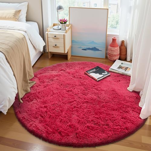 Red Round Rugs for Bedroom (5 Ft Round / Red)