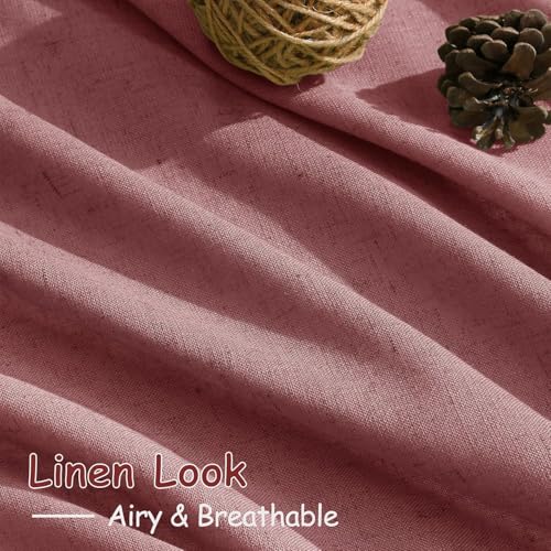 Canyon Rose Linen 144 Inch Curtains for Living Room Light Filtering Semi Sheer Curtain Back Tab Modern Farmhouse Decor Elegant Girl Drapes Floor to Ceiling High Window for Bedroom 52x144 (52"W x 144"L (Pack of 2) / Canyon Rose)