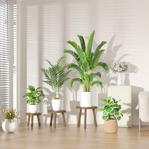 3 Pack Wood Plant Stands Indoor (Dark Gray / 3 Pack)