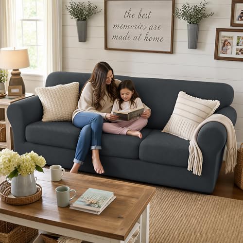 3 Piece Stretch Sofa Cover (71"-91"(2 Cushions) / Dark Gray)