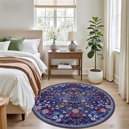 Round Area Rug Living Room (Blue / 4' (Round))