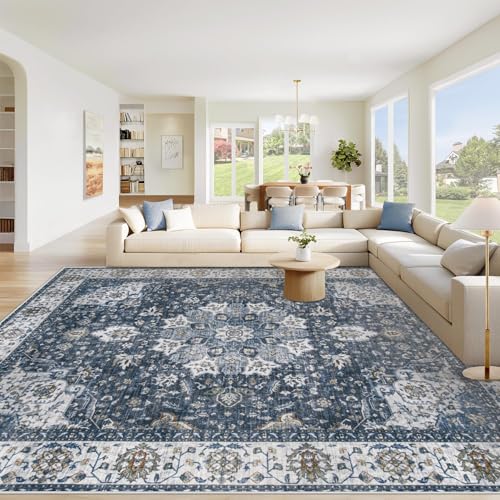 Area Rug 8x10 Washable Rug (Vintage Blue / 8' x 10' (Rectangular))