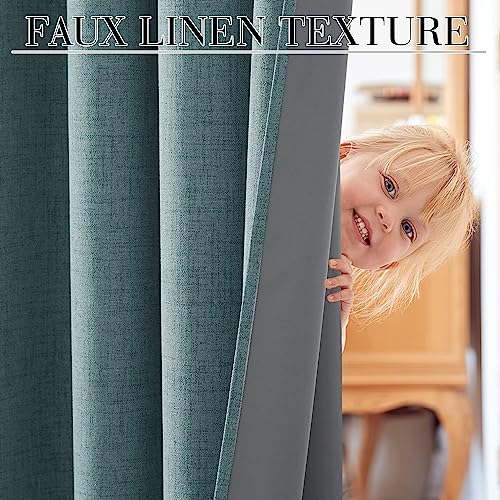 100% Blackout Linen Textured Curtains 96 inches Long (Misty Blue / 52"W x 96"L (Pack of 2))