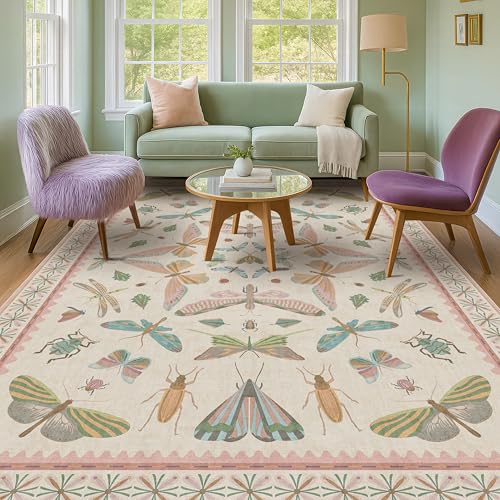 Washable 5x8 Light Pink Rug for Bedroom (5' x 8' (Rectangular) / Beige Pink)