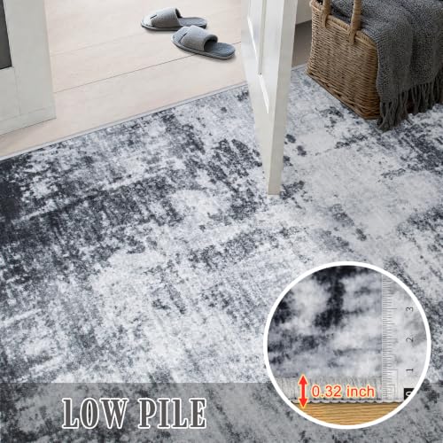 2.6x8 Washable Runner Rug：Modern Abstract Soft Carpet Dark Black (Dark Black / 2'6" x 8' (Rectangular))