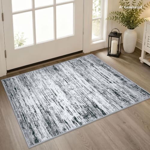 Abstract 2x3 Area Rug Small Washable Entryway Rug Non Slip Door Mat (Black Gray White / 2' x 3' (Rectangular))