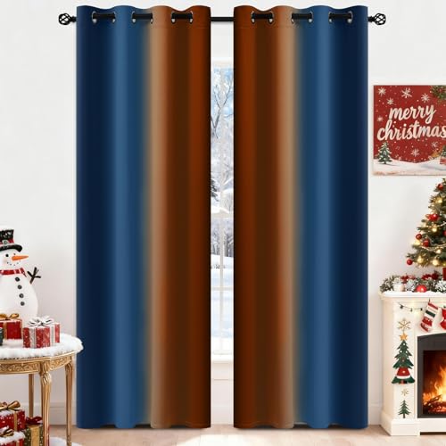 Dark Blue Burnt Orange Ombre Curtains 52x84Inch 2 (52"W x 84"L (Pack of 2) / Dark Blue and Burnt Orange)