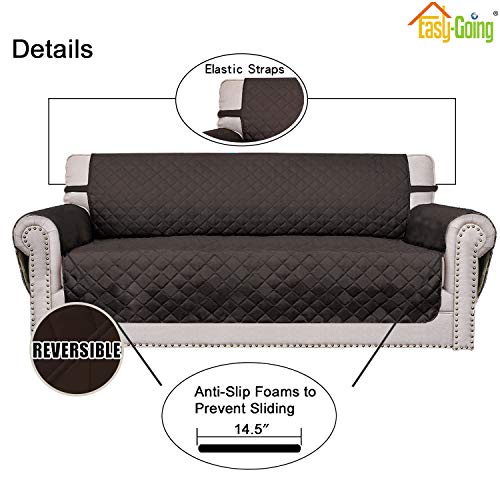 Reversible Loveseat Couch Cover for 2 Cushion Couch Sofa Cover for Dogs Water Resistant Furniture Protector with Foam Sticks Elastic Straps for Pet (Chocolate/Chocolate / Medium Loveseat)