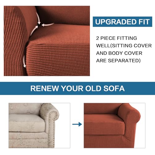 2 Piece Couch Cover Stretch Stylish Chair Cover Furniture Cover (Small / Rust)