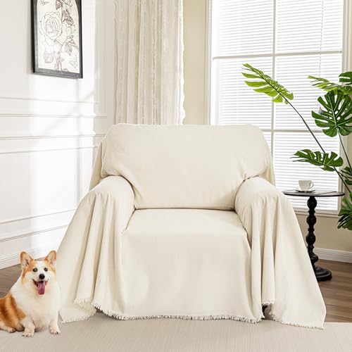 Oversized Chair Cover (71" x 91" / Tassels Edge-beige)