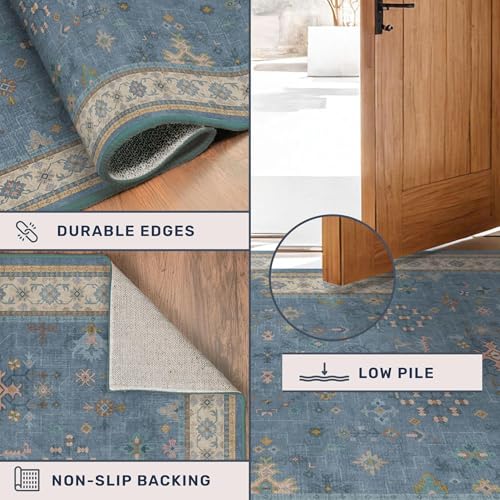 Light Blue 2x8 Long Washable Runner for Hallway (2' x 8' (Runner) / Dusty Blue)