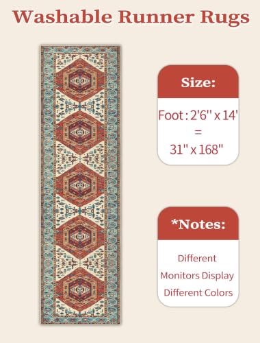 2'6"x14' Washable Non Slip Boho Runner Rug for Hallway (Orange/Multi / 2'6" x 14' (Runner))