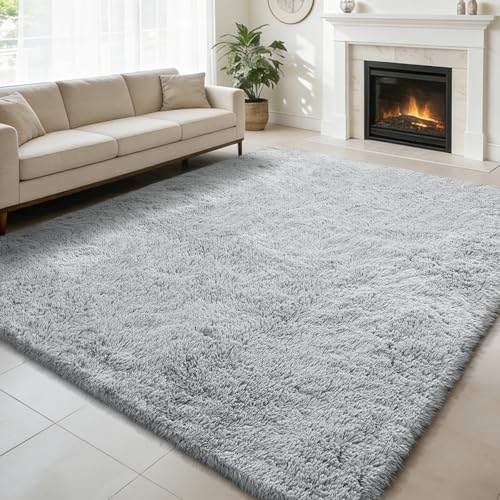 9x12 Fluffy Area Rugs for Living Room Bedroom (Grey / 9' x 12' (Rectangular))