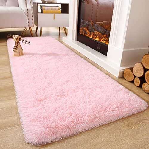 Soft Runner Rugs for Bedroom Living Room Plush Fluffy Rug 2x8 (Pink / 2' x 8' (Runner))