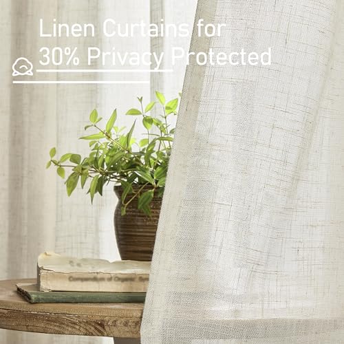 Semi Sheer Linen Curtains 40 Inch Length Cream Ivory 34 x 40 Inch (Natural / 34"W x 40"L (Pack of 2))