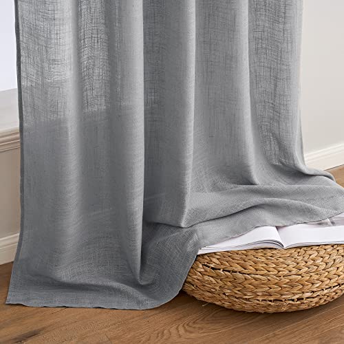 Grey Linen Curtains 52x96 Inch Long with Linen Window Drapes Gray (52"W x 96"L (Pack of 2) / Grey)