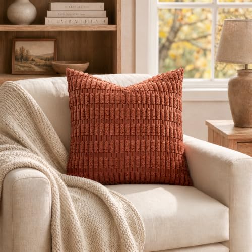 Fall Corduroy Decorative Throw Pillow Covers 18x18 Rust Pack of 2 (Rust / 18" x 18" (Pack of 2))
