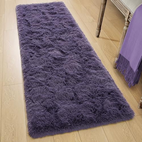 Purple Soft Runner Rugs for Bedroom 2x6 ft with Rubber Backing (Gray Purple / 2' X 6' (Runner))