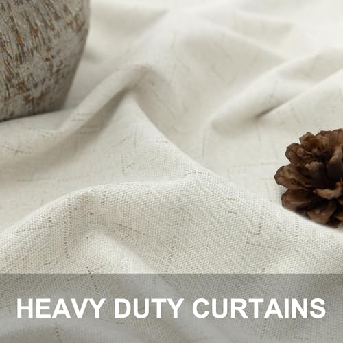 100% Blackout Cream Ivory Linen Curtains 48 Inches Long Linen Textured Living Room Kitchen Curtains Full Room Darkening Black Out Short Curtain for Bedroom Window 2 Panels 36 x 48 Inch Length (Natural / 36"W x 48"L (Pack of 2))