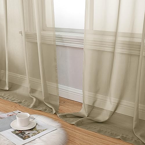 Taupe Sheer Curtains 63 Inches Long 2 Panels Set (40"W x 63"L (Pack of 2) / Taupe)