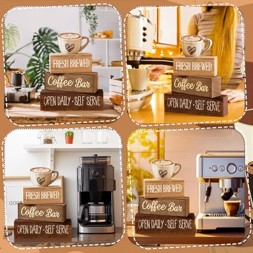 4 Pcs Farmhouse Coffee Bar Signs Decor Wooden Cafe Cup Signs (Coffee Bar Coffee Bar)