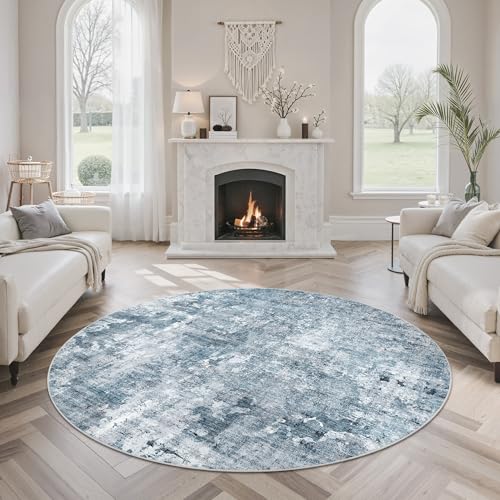 Abstract 6x6 Round Rug 6ft Circle Living Room Rugs (Blue/Grey / 6' (Round))