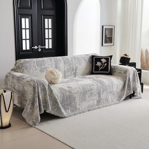 Couch Cover for Sectional Sofa Set Furniture Sofa Cover Washable for Dog Cat Pet Couch Cover 3 Cushion Couch Sofa Chenille Couch Protector Multi Use Couch Covers Blanket (91" x 150" / 1# Light Grey)