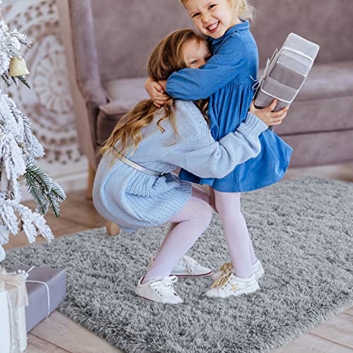 Super Soft Shaggy Rugs Fluffy Carpets (3 ft x 5 ft / Grey)