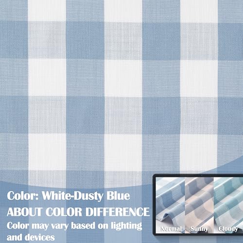 Dusty Blue White Buffalo Plaid Semi Sheer Curtain Panels 84 Inch (Blue/White / 52"W x 84"L (Pack of 2))