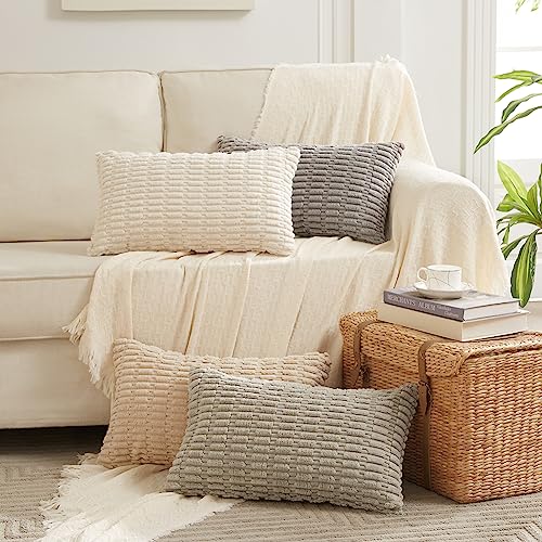 4 Packs Decorative Throw Pillow Covers for Living Room Couch Bed (20" x 12" (Pack of 4) / Cream)