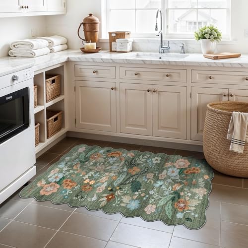 Washable Floral 2x4 Area Rug (2x4 / Green/Floral)