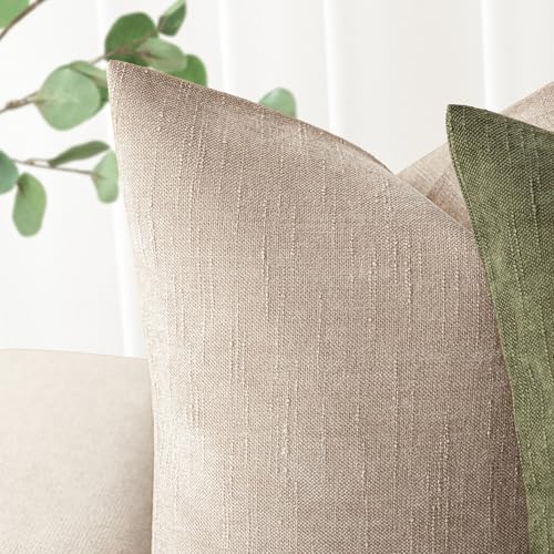 Solid Textured Chenille Throw Pillow Covers 24x24 (24" x 24" (Pack of 2) / Irish Cream)