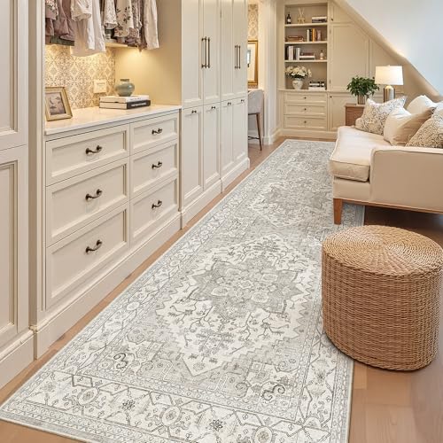 Hallway Runner Rug 3x12 Washable Kitchen Runners 12ft (Beige/Brown / 3' x 12' (Runner))
