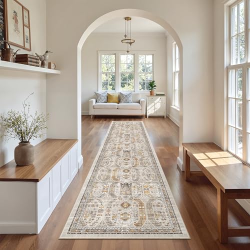 Washable Runner Rugs 2x10 Long for Hallway Kitchen (Brown/Gold / 2' x 10' (Runner))