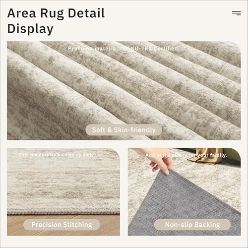 Hallway Runner Rug 2'6" x 16' Washable Long Kitchen Rugs Beige (Beige / 2'6" x 16' (Runner))